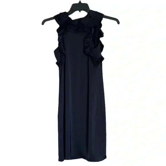 Reiss Jolina Navy Blue Ruffle Shift Dress sz  0 - Picture 1 of 7